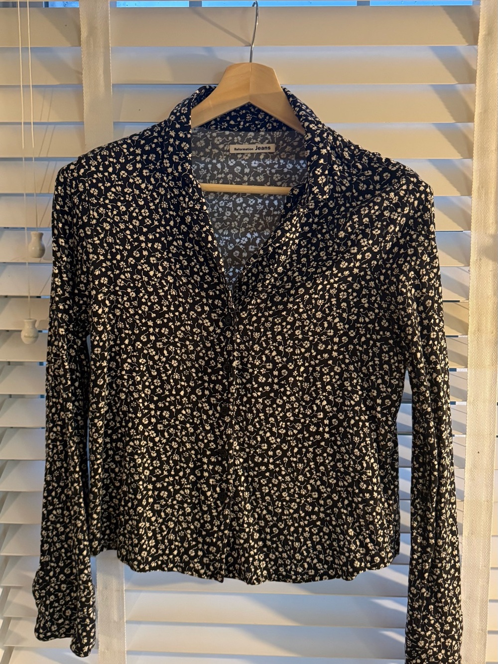 Reformation Black Floral Button-Up Shirt